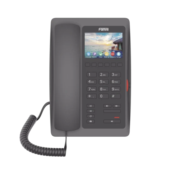 Teléfono IP WiFi Fanvil H5WB Negro para Hotelería – Gama Alta, Pantalla a Color, PoE y Audio HD