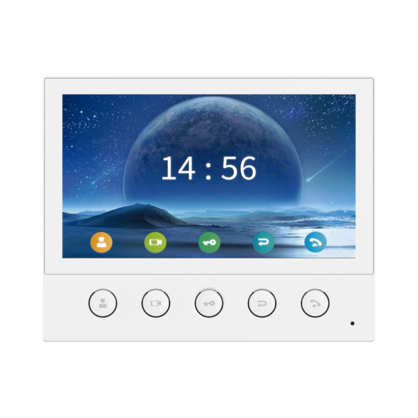 Monitor IP/SIP para interior, Wi-Fi, pantalla táctil de 7, audio de 2 vías, PoE, 8 interfaces de entrada de alarma.